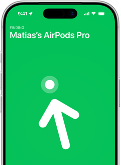 iPhone 17 Pro, Zoek Mijn met het scherm voor Nauwkeurig Zoeken, tekst: Matias's AirPods Pro