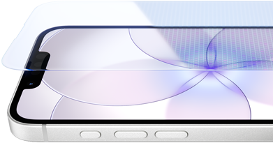 iPhone 17e, voorkant met Ceramic Shield 2, zijkant, kleur wit, knoppen: Actieknop, volumeknoppen