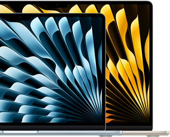 Twee MacBook Air-laptops ter illustratie van de relatieve display-afmetingen: 13,6 inch en 15,3 inch diagonaal gemeten
