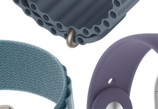 Bandjes voor Apple Watch Series 11: zachtpaars sportbandje, ankerblauw Ocean-bandje, lichtblauw Alpine-bandje